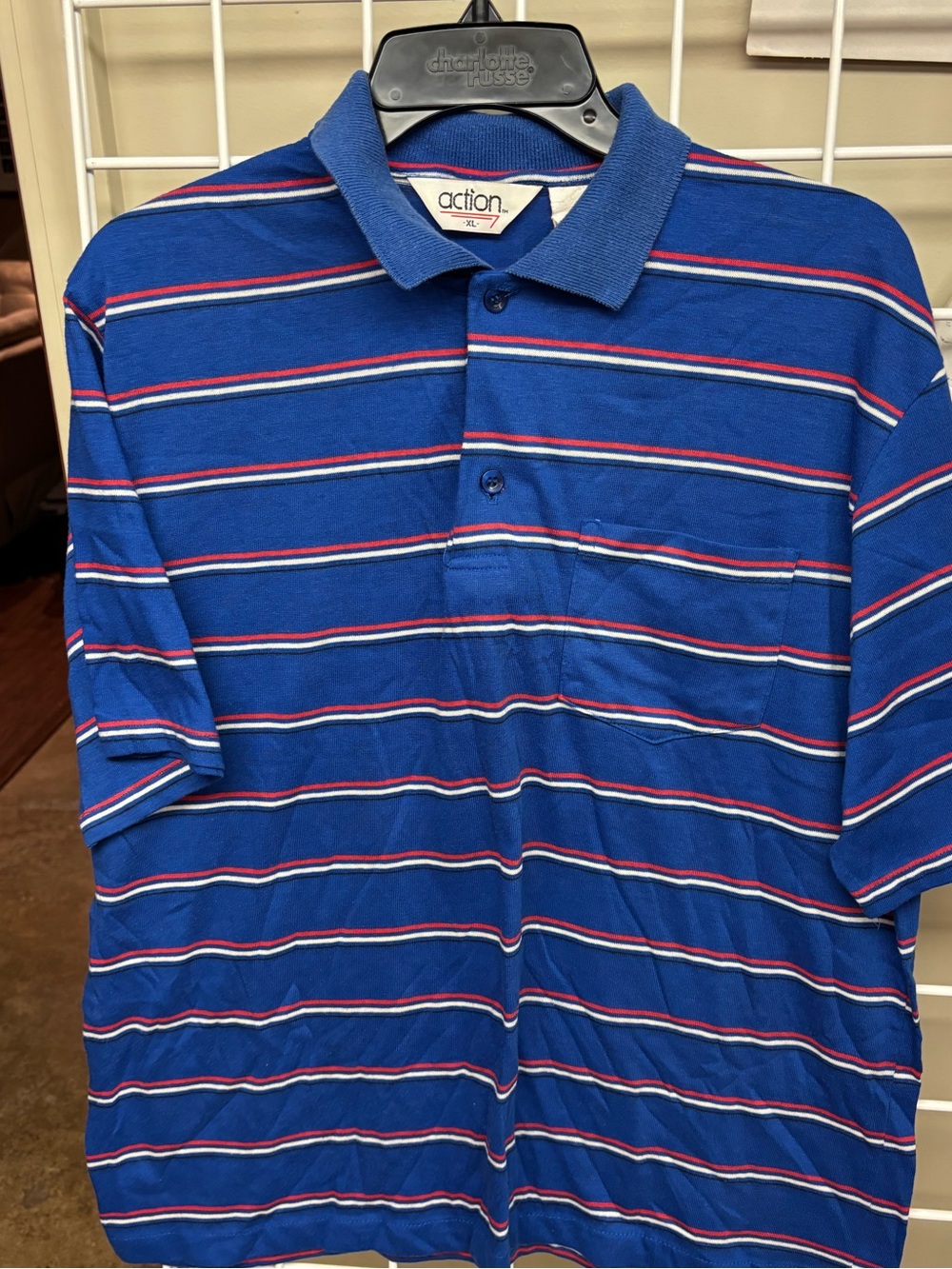 Vintage 90’s Action (Brand) Striped Knit Polo Shirt Men’s Size XL Red White Blue